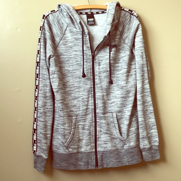 Victoria\u2019s Secret Pink Marled Grey Zip Hoodie